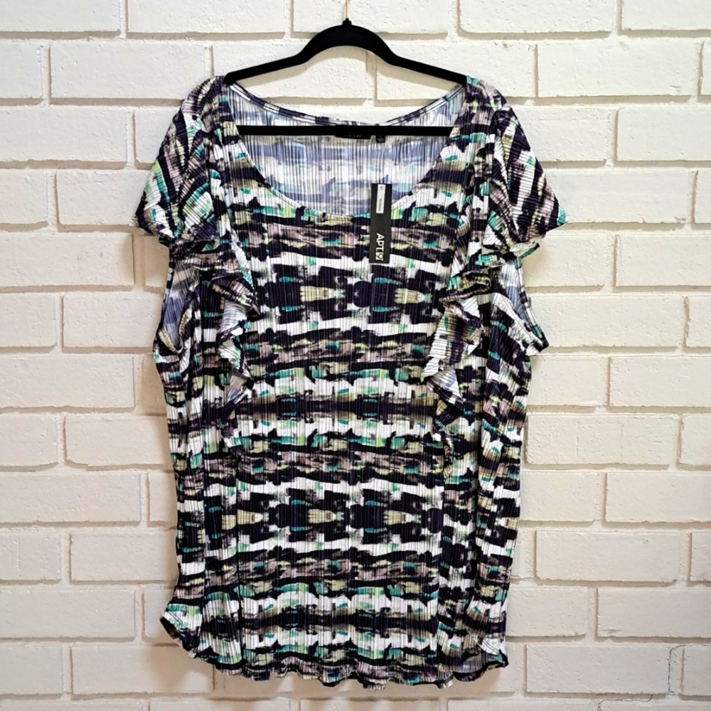 Apt 9 Multicolor Ruffle Sleeve Textured Flowy Blouse. Size 3X NWT